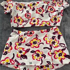 Chanel Vintage 1996 Floral Crop Top Bikini Set